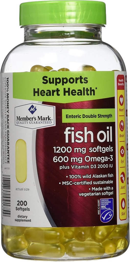 Členovia Mark Double Strength Fish Oil s D3 - 200 ct.