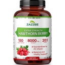 Zazzee Extra sila Hawthorn Berry 20:1 Extrakt, 8000 mg Sila, 2% Vitexin, 150 Vegánov Kapsule, 5 mesiacov Supply, Concentrated and Standardized Potent 20X Extract, non-GMO and All-Natural