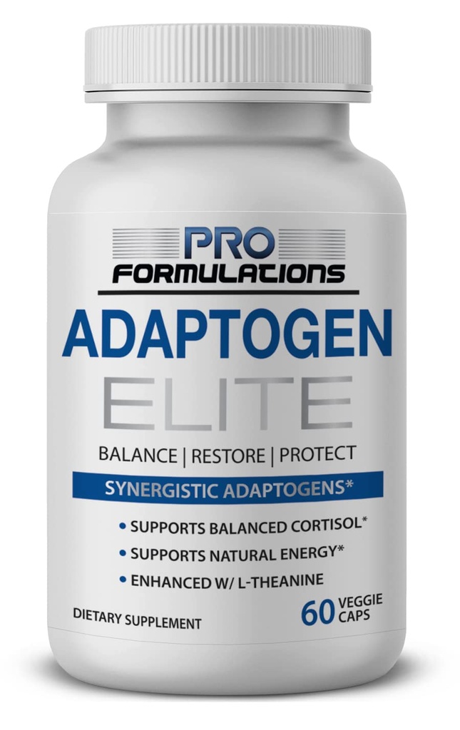 Pro Formulations MD Adaptogen Elite - Synergistic Blend - 60 vcaps - Balances Cortisol & Natural Energy - Enhanced with Rhodiola, Ashwagandha, Astragalus, Schisandra, Eleuthero, L-theanine