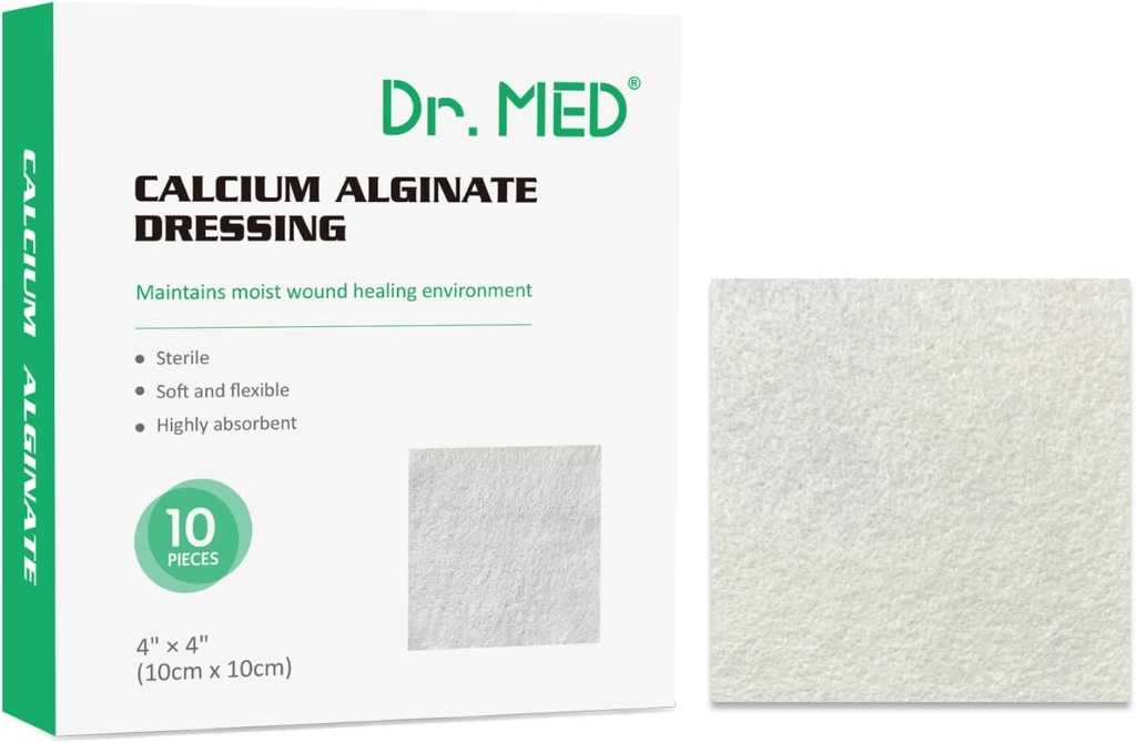 Dr. Med Calcium Alginate rán oblečenia 4 "x4," 10 Individuálne balenie s vysokou absorpciou oblečenia Gauze, non-Stick Pads, mäkké a pohodlné patch pre starostlivosť o rán, rýchlejšie lieči