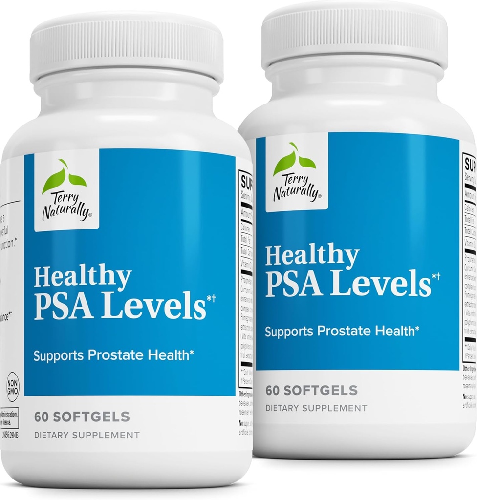 Terry Prirodzene zdravé úrovne PSA - Dietary Supplement for Healthy Prostate & Hormone Balance Support - Bylinné doplnky s kurkumínom, Turmeric Essential Oil & Grape Seed Extract - 60 Softgels