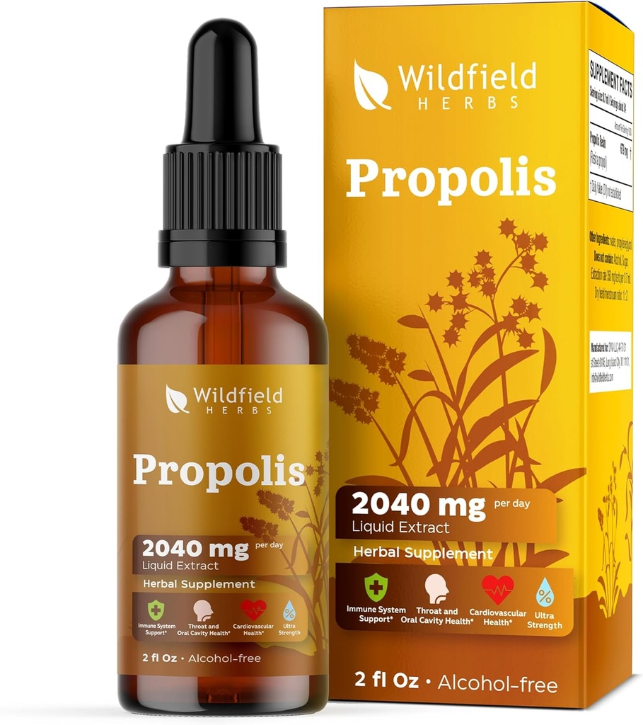 Propolis extrakt kvapky - Propolis Tinktúra 2040mg Tekuté bylinné doplnky Absorby Lepšie ako kapsule, 1 mesiac dodávky, 84 Servings, bez alkoholu Tinktúra - 2 Oz, balenie 1