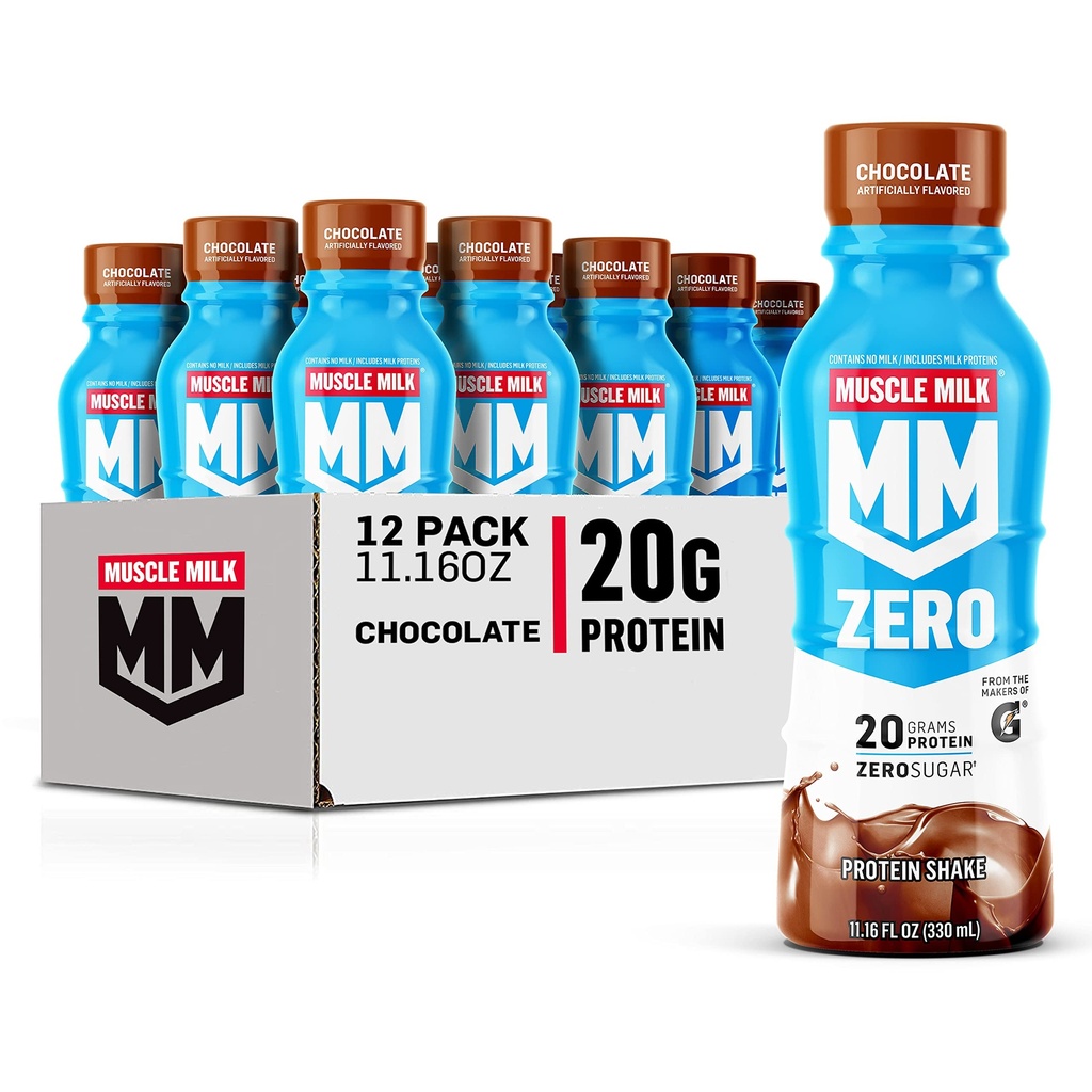 Svalové mlieko Zero Protein Shake, Čokoláda, 20g Proteín, Zero Sugar, 100 kalórií, Vápnik, Vitamíny A, C & D, 4g Fiber, Energizing Snack, Cvičenie Recovery, Balenie Máj Vary, 11.16 Fl Oz (Pack of 12)