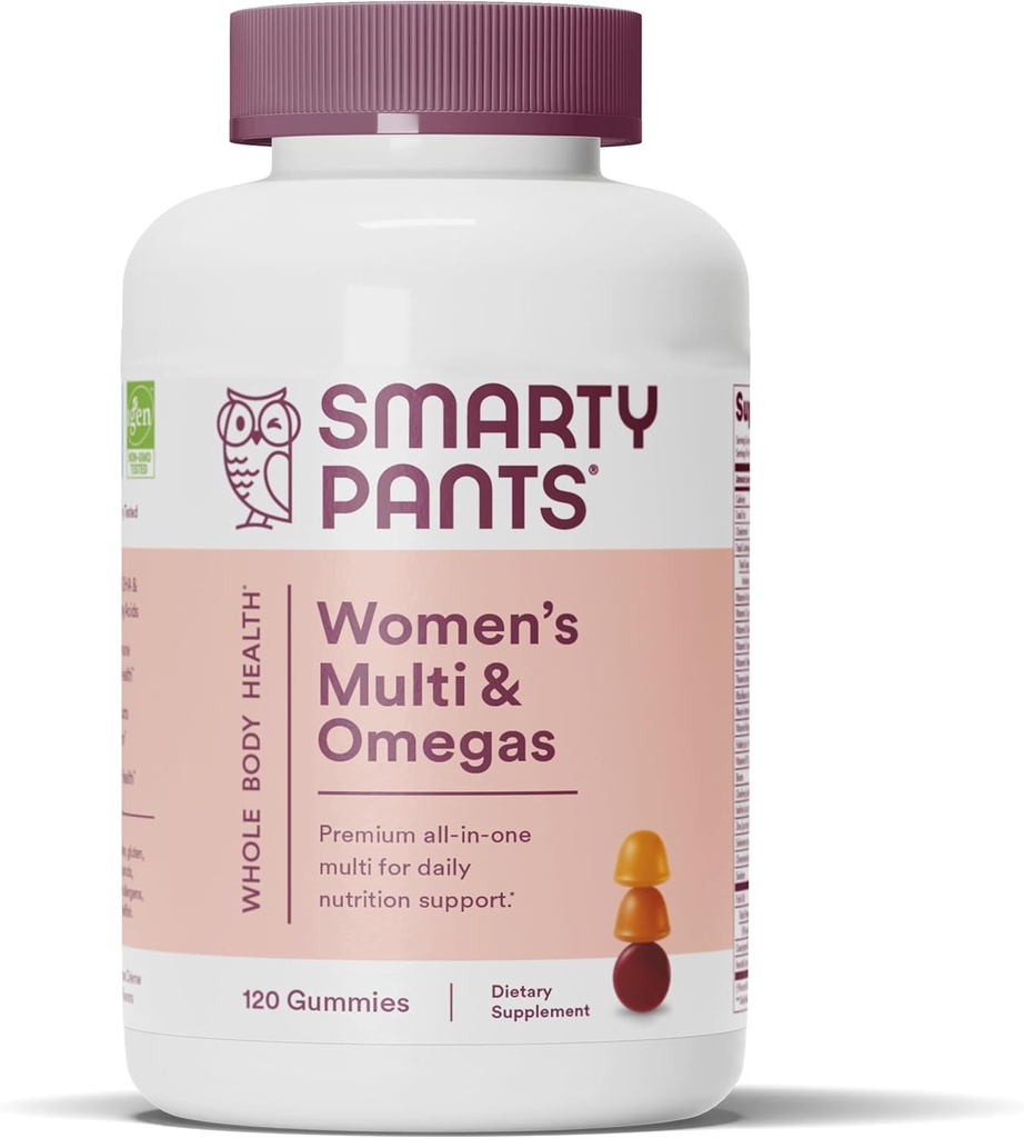 SmartyPants Dámske multivitamínové Gummy: Omega 3 Rybí olej (EPA/DHA), Metylfolát, CoQ10, Vitamín D3, C, vitamín B12, B6, A, K & Zinok, Inositol, bez lepidla, 120 Počet (20 Day Supply)