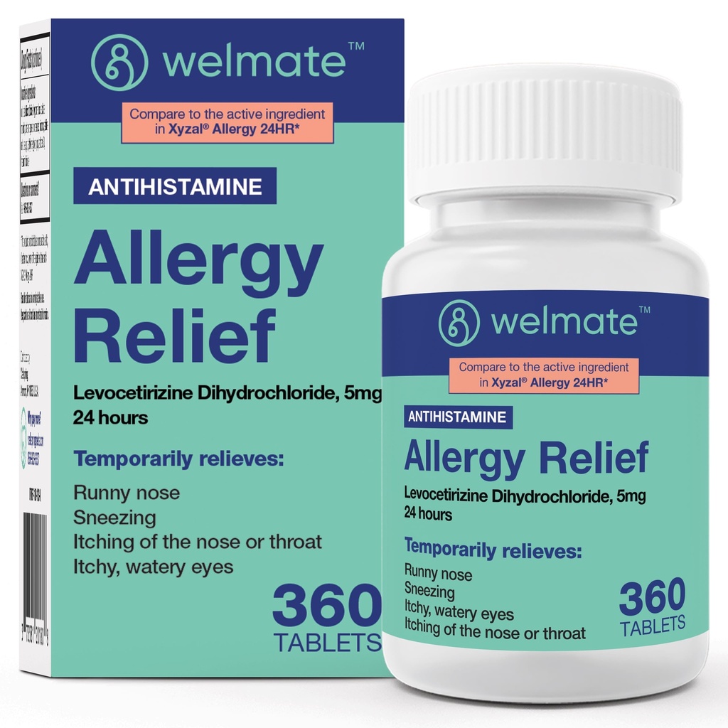 WELMATE - Levocetirizín Dihydrochloride 5 mg (360 ct) - Nedýchavá Alergická medicína - 24 hodín - Antihistaminikum - Generic Allergy Pills - Over-The-Counter lieky