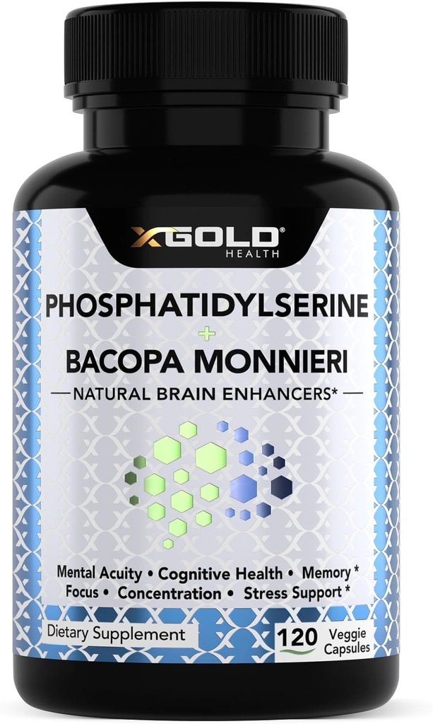 Fosfatidylserín a Bacopa Monnieri 800 mg 2 v 1 doplnok - Prírodný mozgový zväčšovač/Nootropný pre zvýšené zaostrovanie a koncentráciu, podporu pamäte, a kognitívne funkcie - 120 Vegetariánske kapsule