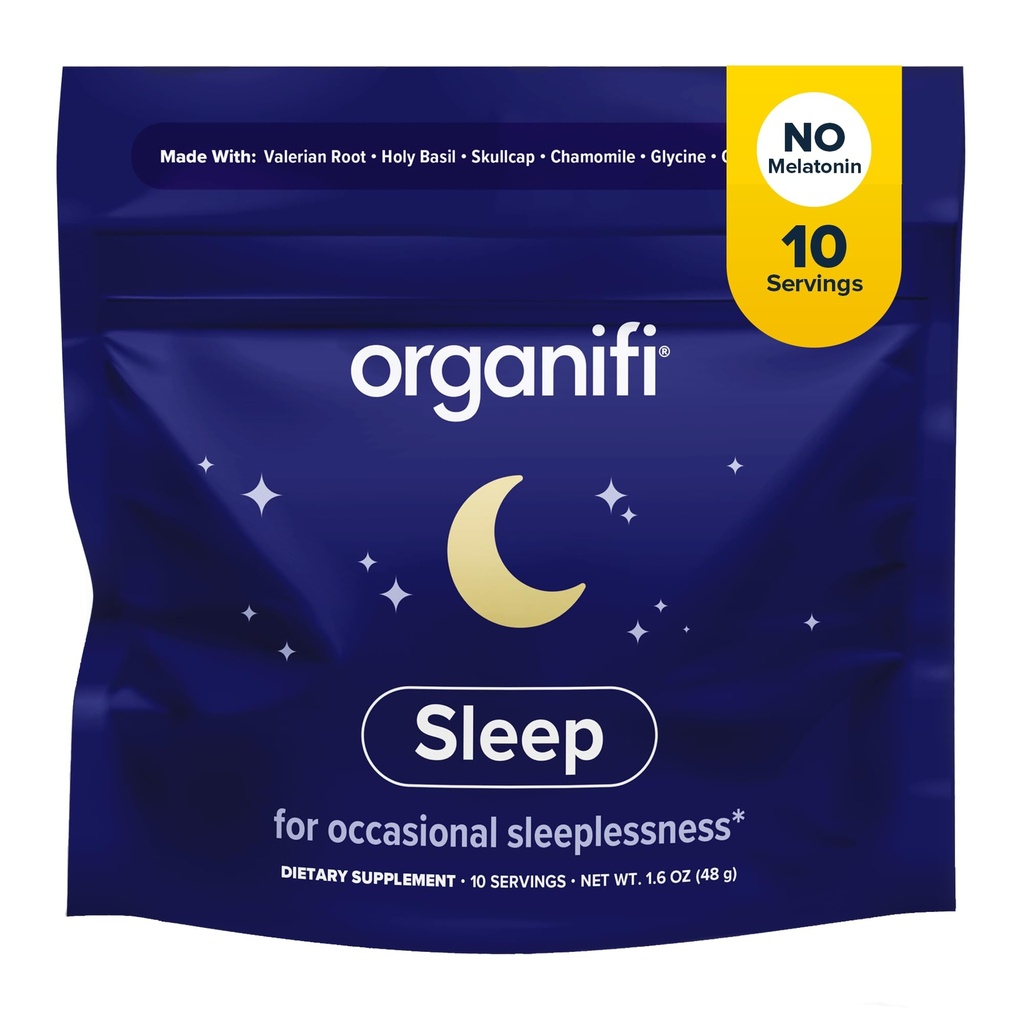 Organifi Spánok - Podpora spánku s Valeriánskym koreňom, levanduľou, GABA a L-teanínom - No Melatonin - Ukľudňujúci a relaxačný nočný nápoj - bez lepku, mlieka alebo sóje