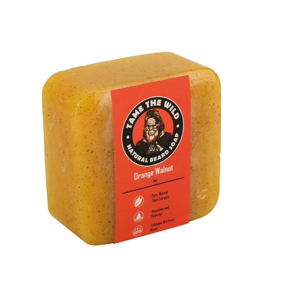 TRUE WILD Orange Walnut Brada Mydlo Bar - 5 oz Exfoliating Beard Wash a tvár Scrub - Bambucké maslo a kokosový olej čistenie - Hydratačné ženíchy - Deň otcov darčeky