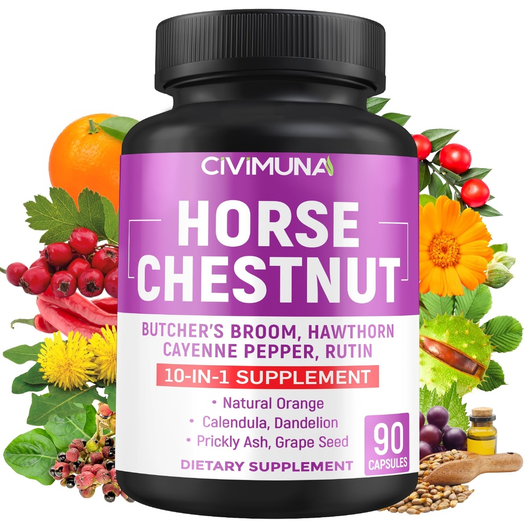 Konský gaštan Kapsule s Horse Chestnut, Butcher's Broot, Cayenne Pepper a ďalšie - 90 Kapsule od 3 mesiacov