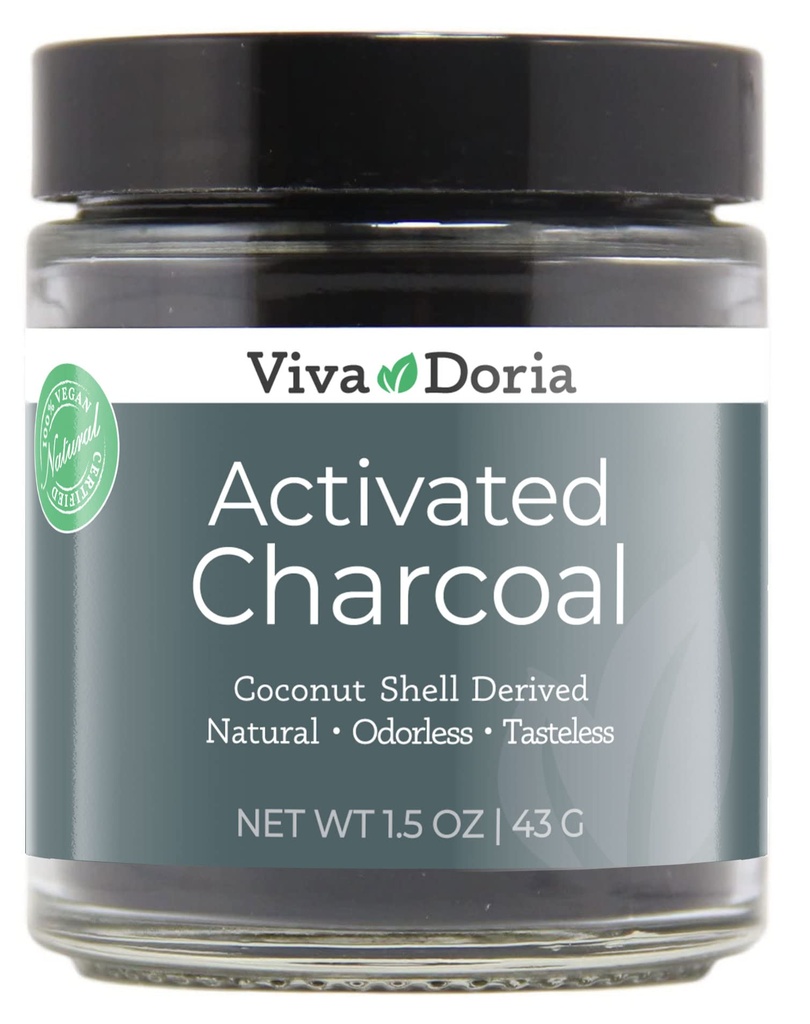 Viva Doria Virgin Activated Charcoal Powder, Coconut Shell Dedived, Food Grade, 1,5 Oz Glass Jar