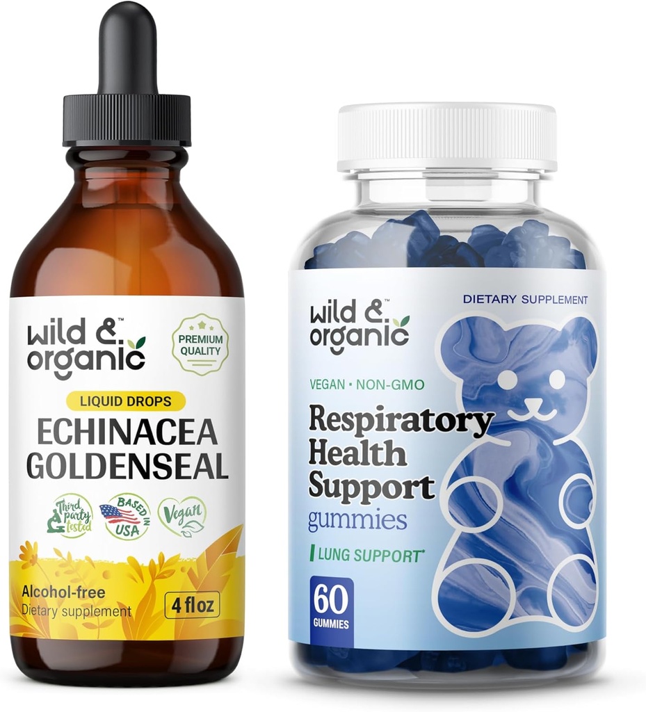 Divoká a organická Echinacea Goldenseal Tinture 4 fl oz & Lung Detox Gummies