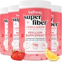 Bellway Super Fiber Powder + Kolagén (4 balenia), bez cukru Psyllium Husk Powder s kolagénom Peptidy pre zdravie Gut, zdravá koža, nechty, kosti a kĺby, Strawberry Lemonade (45.84 oz)
