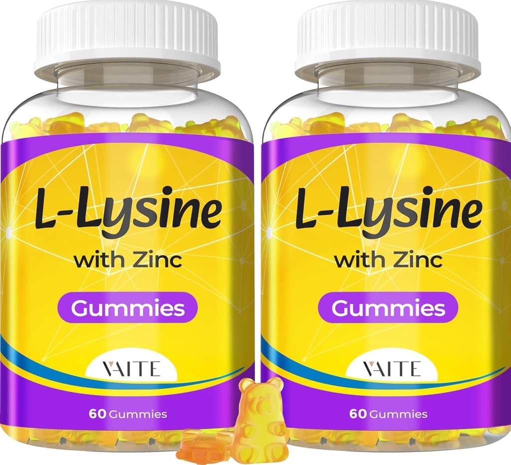 Lyzín Gummies 1000 mg s zinkom - podporuje pokožku, Lip, Vegan, bez lepidla, 60 Žuvateľný L-lyzín pre dospelých, Vitamíny Tissue Health & Immune System, Amino Acid & Complex Supplements, non-GMO(2Pack)
