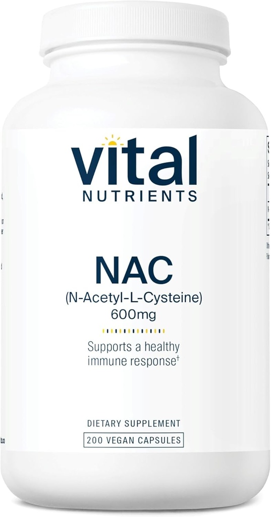 Vital Nutrients NAC 600mg | N-Acetyl Cysteine | Vegan NAC Supplement | Antioxidant for Sinus, Liver, Immune, and Respiratory Health* | Gluten, Dairy, Soy Free | 200 Capsules