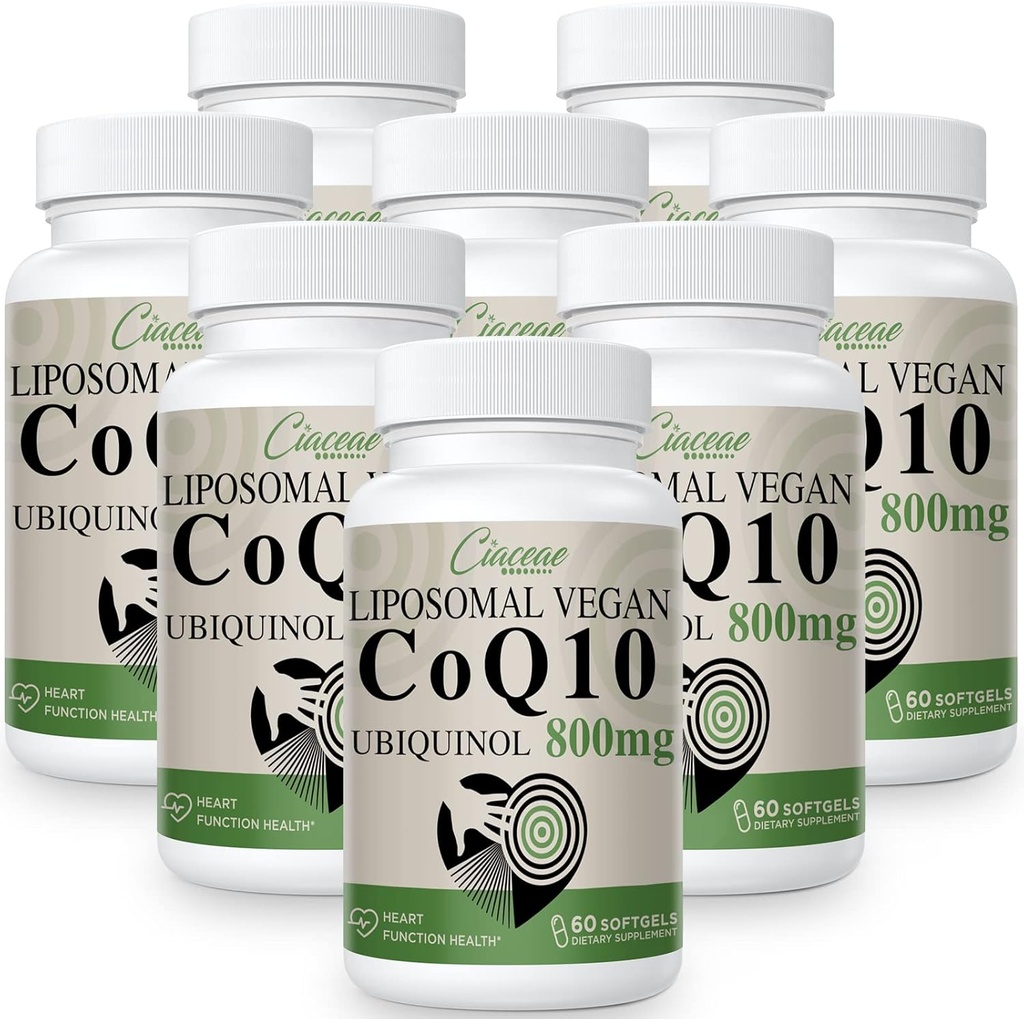 Liposomal CoQ10 800mg Ubiquinol Softgel, Max Absorption Ubiquinol Coenzyme Q10, Ubiquinol CoQ10 Supplement for Antioxidant, Heart Function & Energy Production, Pure CoQ10 800mg, 480 Vegan Softgels