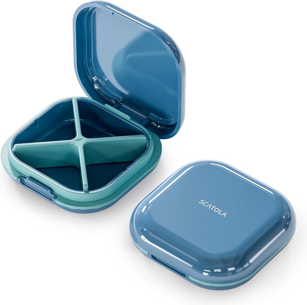 Malá tabletka Prípad, Travel Pill Box, Prenosný Organizátor pilulky, Pill Kontajner pre vrecko 4 oddelenia, Denné kompaktné cestovné liek Holder pre vitamíny lieky (modrá)