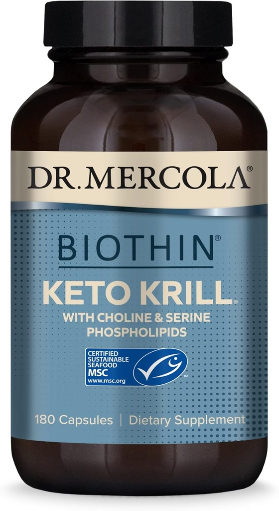 Dr. Mercola, Keto Krill Oil Supplement, 90 Servings (180 Kapsule) Omega 3 Mastné kyseliny, MSC Certified, Non GMO, Soy-free, Gluten Free
