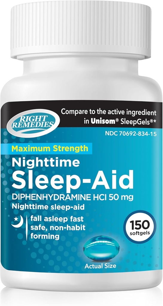 Nočný spánok Softgels, (150 softgels), Difenhydramín HCI 50 mg, Spad Asleep Fast, podporuje hlbší, nepokojný spánok