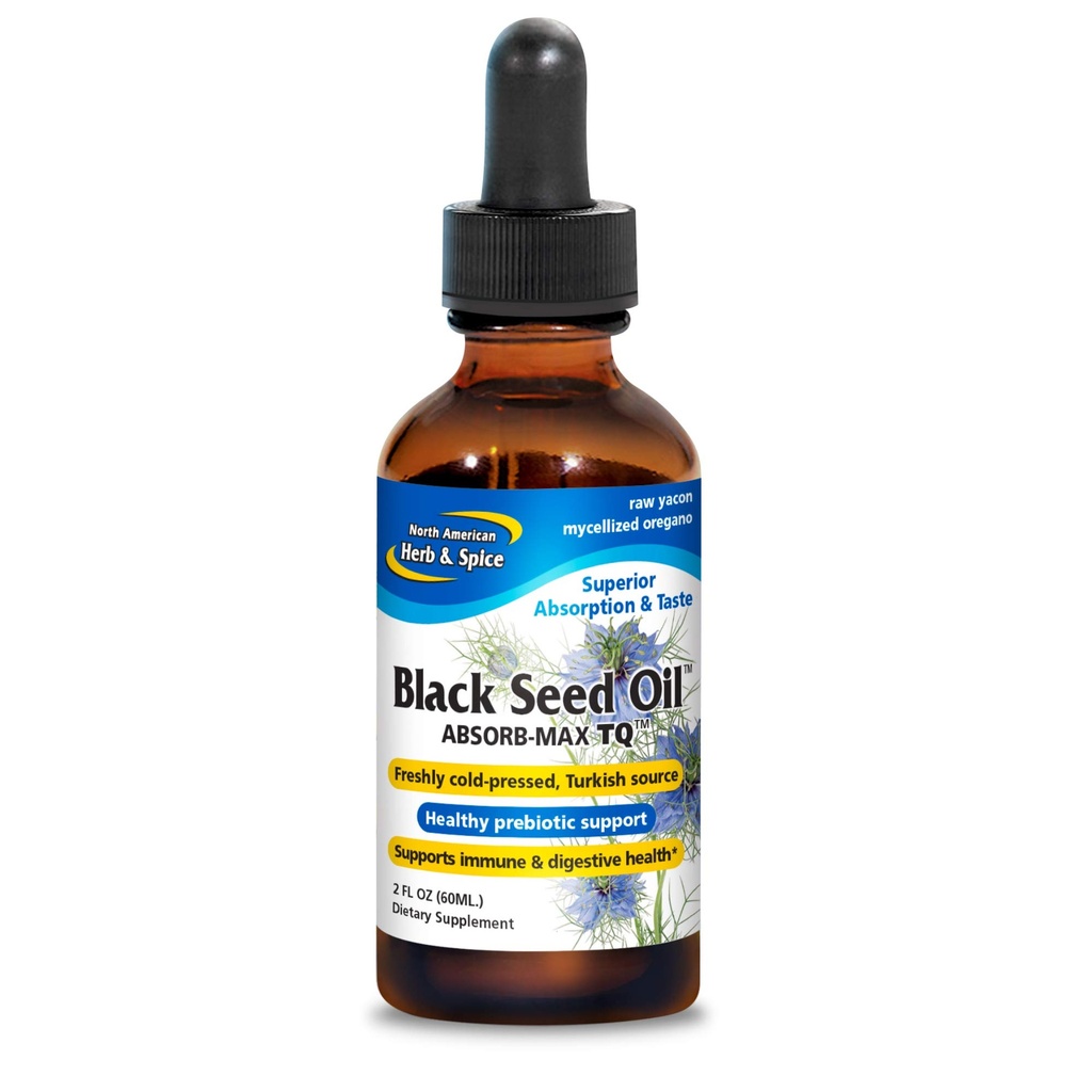 SEVERNÁ AMERICKÁ HERB & SPICE Black Seed Oil Absorb-Max TQ - 2 fl. oz. - Sublingválne Mycellizované kvapky - Immune Support & Digestive Health - Oil of Oregano - Non-GMO - 52 Celkové služby