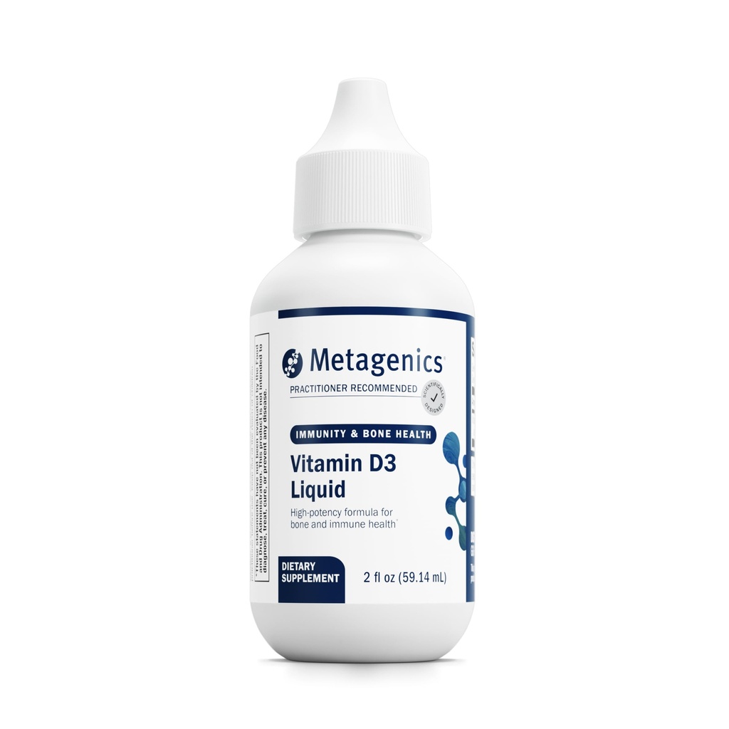 Metagenics Vitamín D3 Liquid Supplement - High Absorbency & Easy to Pillow Tekutý vitamín D3 pre zdravie kostí a imunitnú podporu* - Vhodné pre deti - 2 fl oz - 2,275 Servírovanie