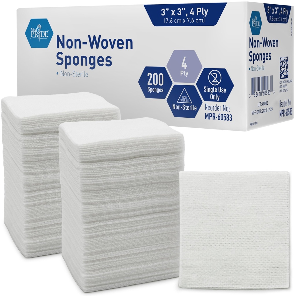 MED PRIDE 3x3 v Gauze Pads 200 Balenie, nesterilné, 4 Ply, Neadherentné Mesh Bandages, Absorbent starostlivosti o rany Špongie