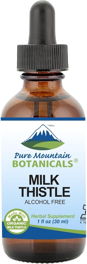Pure Mountain Botanicals Milk Thitle Extract - Vegan, Kosher Certified Liquid Formula - Vyrobené s 333mg organického mlieka Thitle Tinture - 1 Fl Oz fľaša