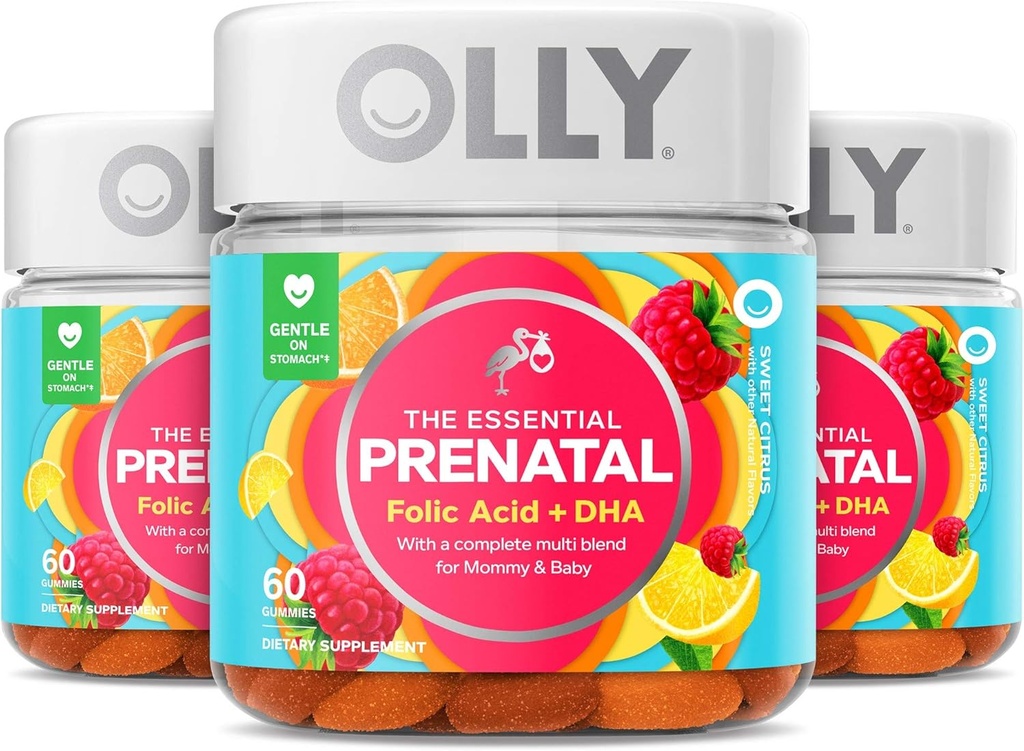 Olly Prenatálny multivitamín Gummy, Kyselina listová, Vitamín D, Omega DHA, Žuvacie doplnky, 60 Gumies Citrus 3 Počet