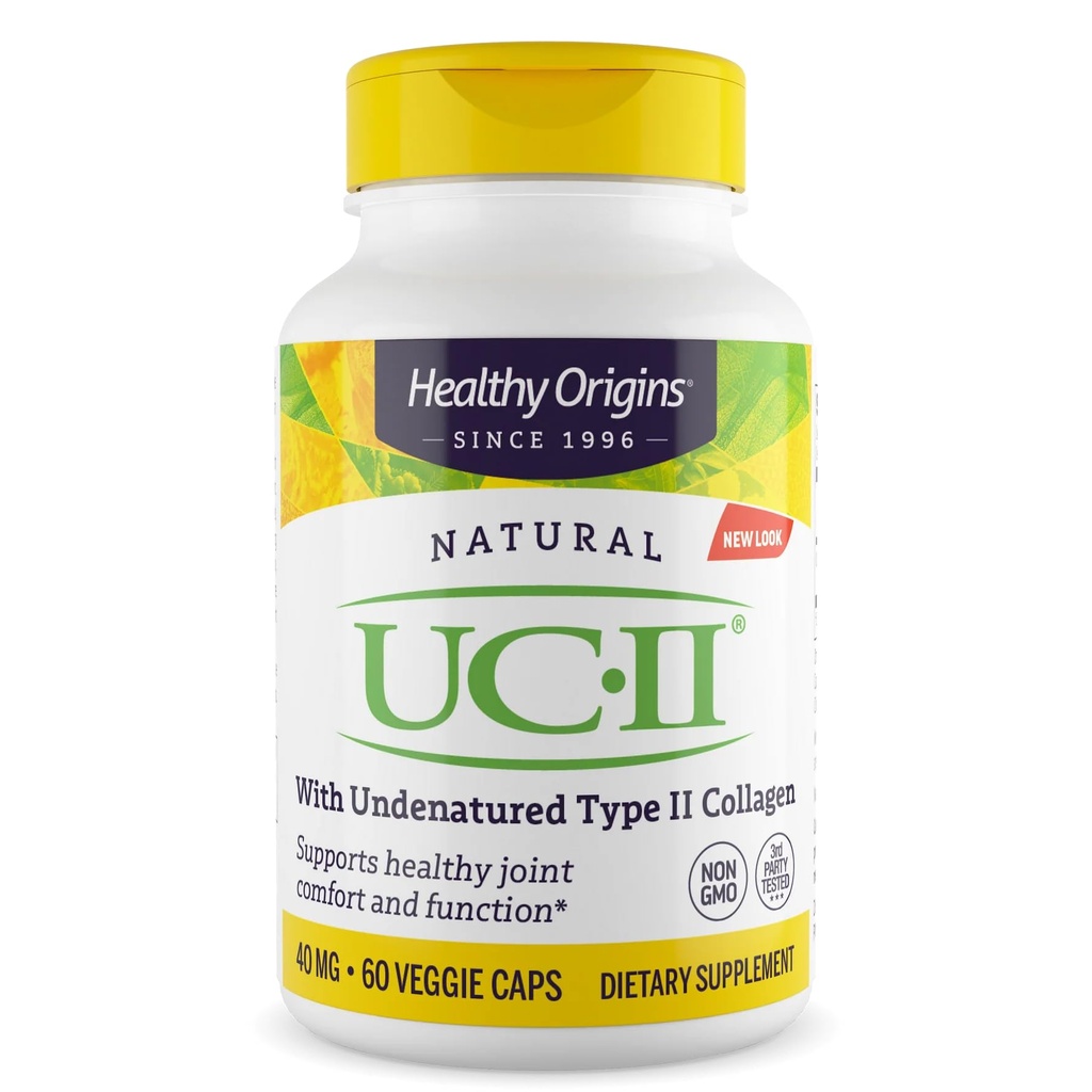 Zdravý pôvod UC-II 40 mg (nedenaturovaný kolagén typu II, bez GMO, bezlepok, spoločná podpora), 60 Veggie Caps