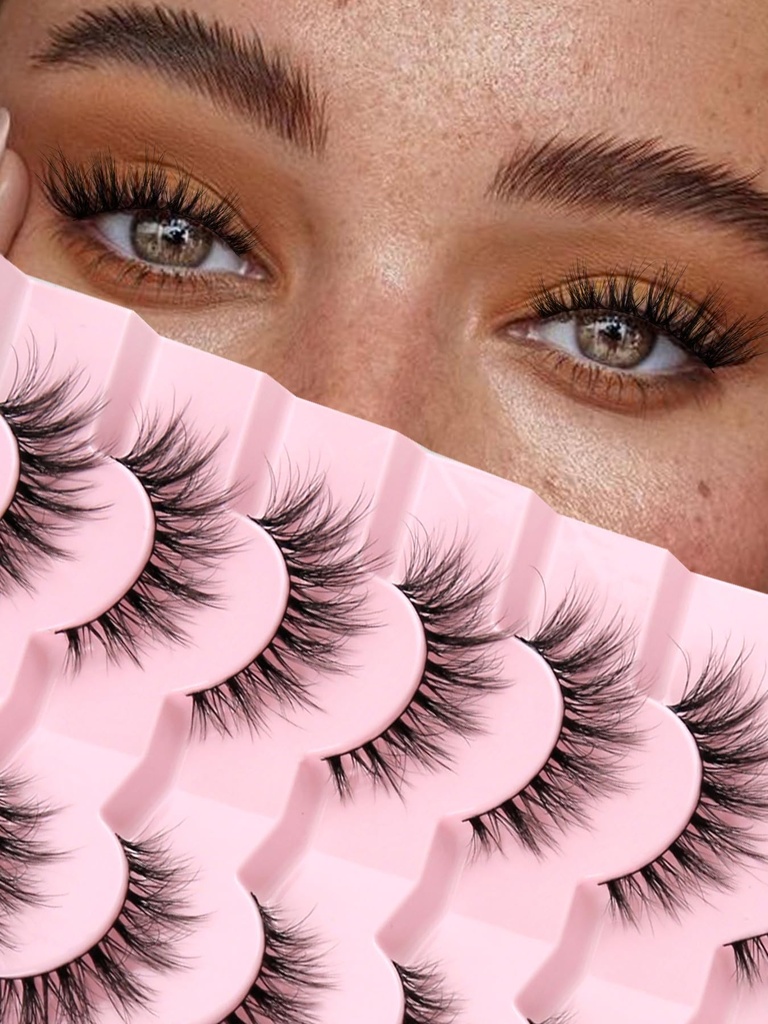 Lashes Natural Cat Eye Lashes Wispy Eye riasy 15 mm Falošné riasy Wispy Lashes 3D Objemové pásmo riasy Tenký bavlnený pás Soft Falošné riasy False Lashes Pack 7 Pairs Siligli