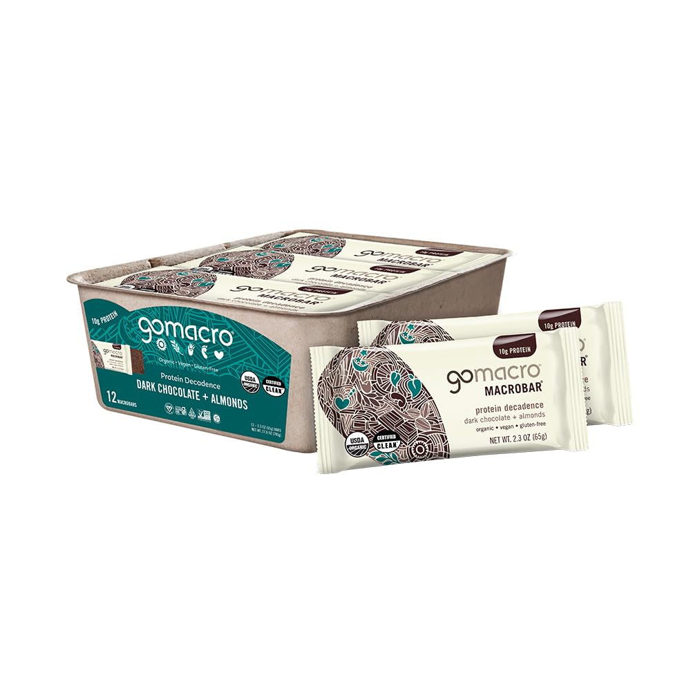 GoMacro Macar Organic Vegan Protein Bars - Dark Chocolate + Mandle (2,3 Ounce Bars, 12 Gróf)