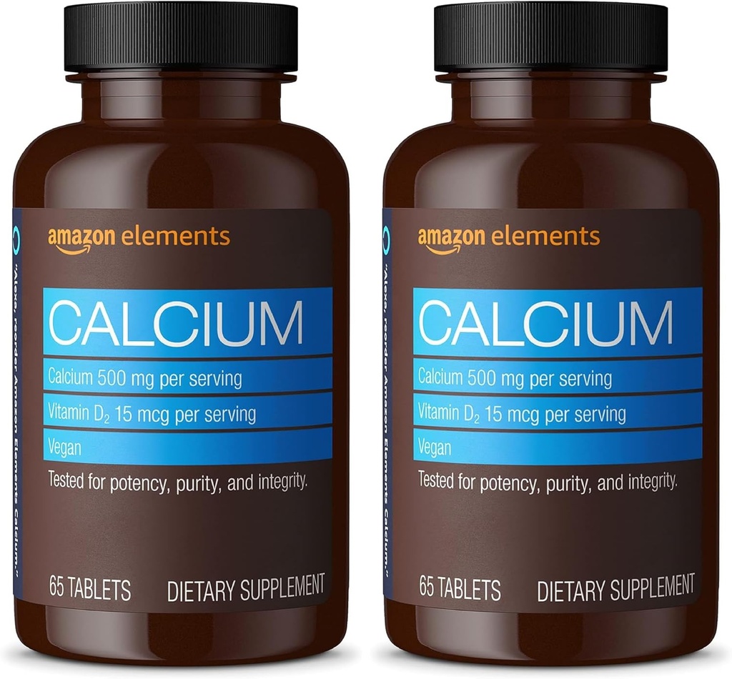 Amazon Elements Calcium Plus vitamín D2, 65 tabliet (2 mesiace dodávky) (Backaging May Vary) (Back of 2)