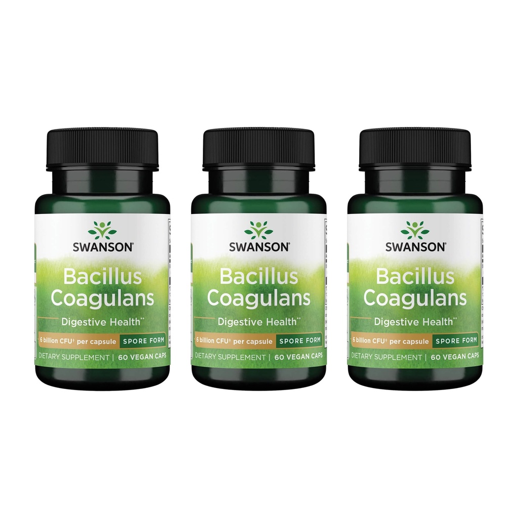 Swanson Bacillus Coagulans - Natural Probiotic Supplement Supporting Digestive Health w/ 6 Billion CFU - May Support GI & Celkové zdravie Gut - (60 Veggie Capsules) 3 balenie