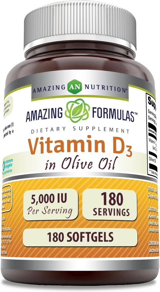 Amazing Vzorce Vitamín D3 s olivovým olejom 5000 IU Softgels Supplement 