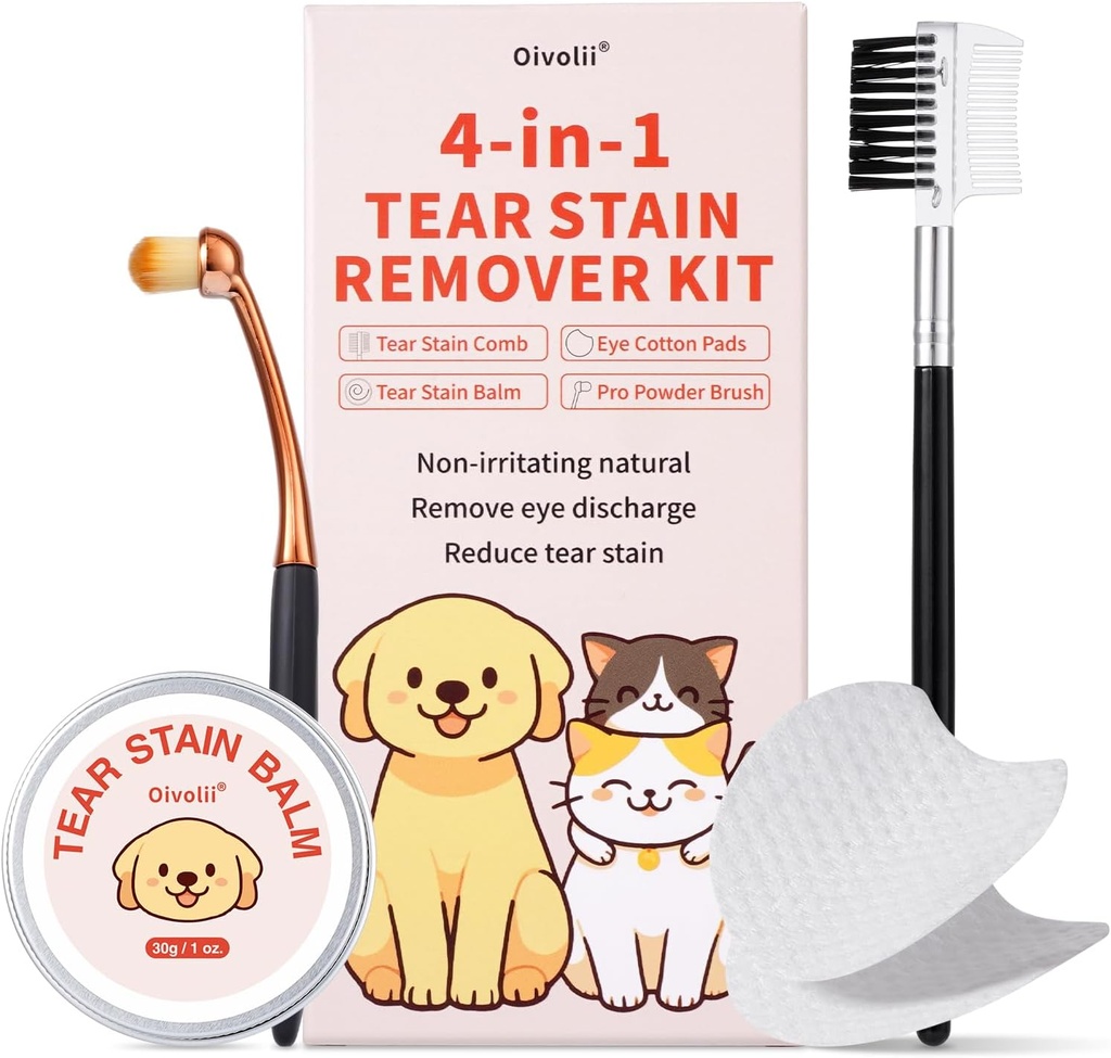 Odstraňovač škvŕn Kit pre psy a mačky s tear Stain Comb, tear Stain Balm, Eye Cotton Pads, Pro Powder Draw Jemne odstrániť tear Stain, Eye Debris, Výtok, Muscus Secretions