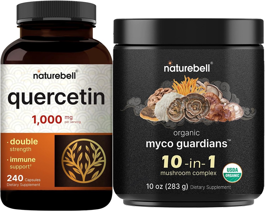 NatureBell Quercetin 1000 mg per serving & 10 in 1 Mushrom Powder, 10oz Bundle Pack 