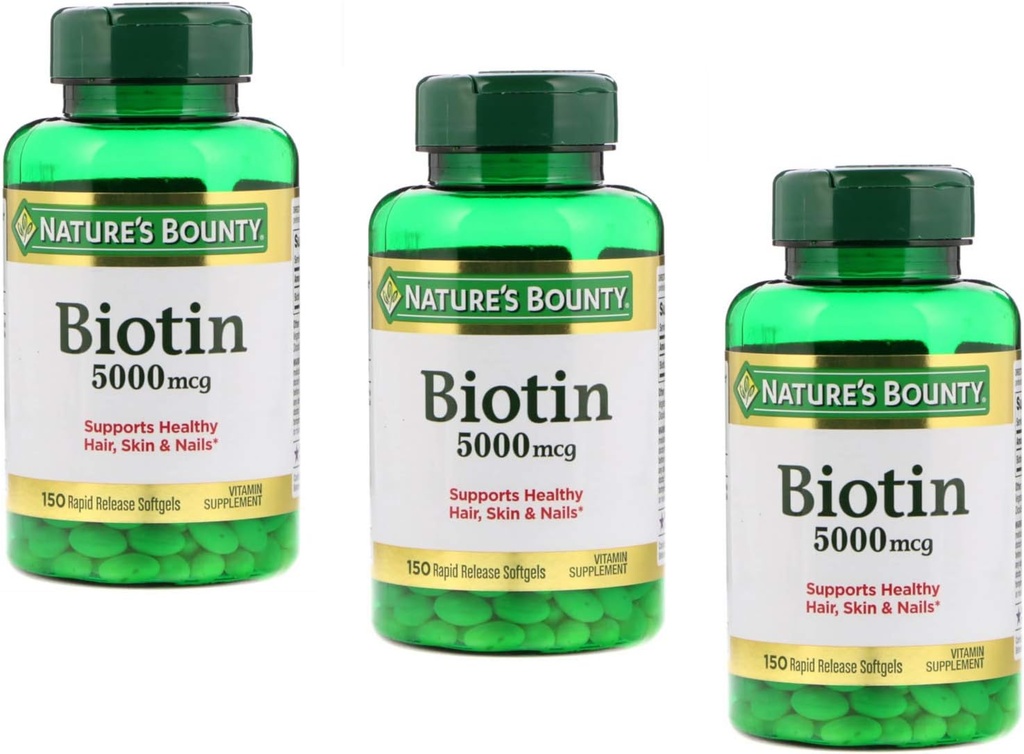 Prírody Bounty Biotin 5000mcg 150 Rýchle vydanie Softgels (Value Pack of 3)