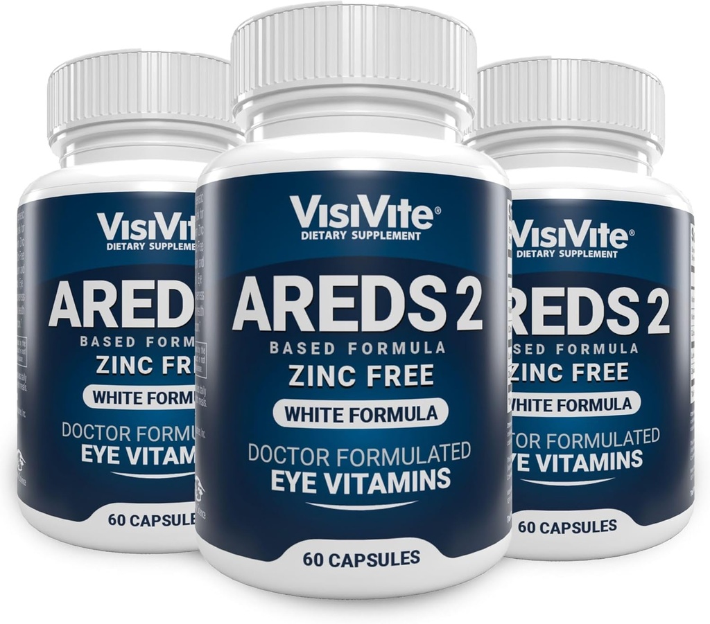 AREDS 2 Biele očné vitamíny bez zinku - Zeaxantín Plus luteín makulárne očné vitamíny - bez sóje - zinok a bez medi Makulárne zdravotné zloženie - balenie 3