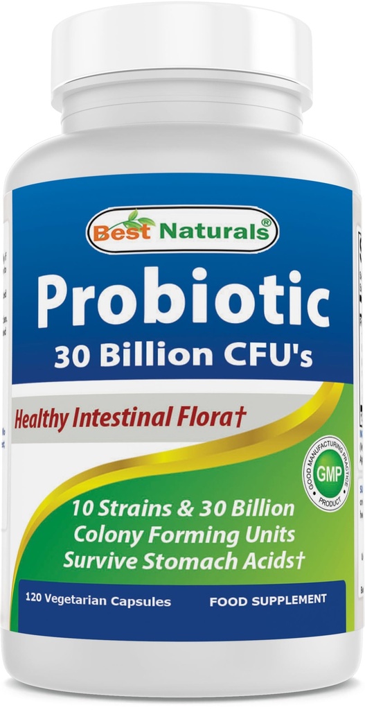 Najlepšie Naturals Probiotic 10 Kmene & 30 miliárd CFU Intestinálna Flora, 120 Veggie Kapsule - Stabilný policajt probiotikum (4146365)