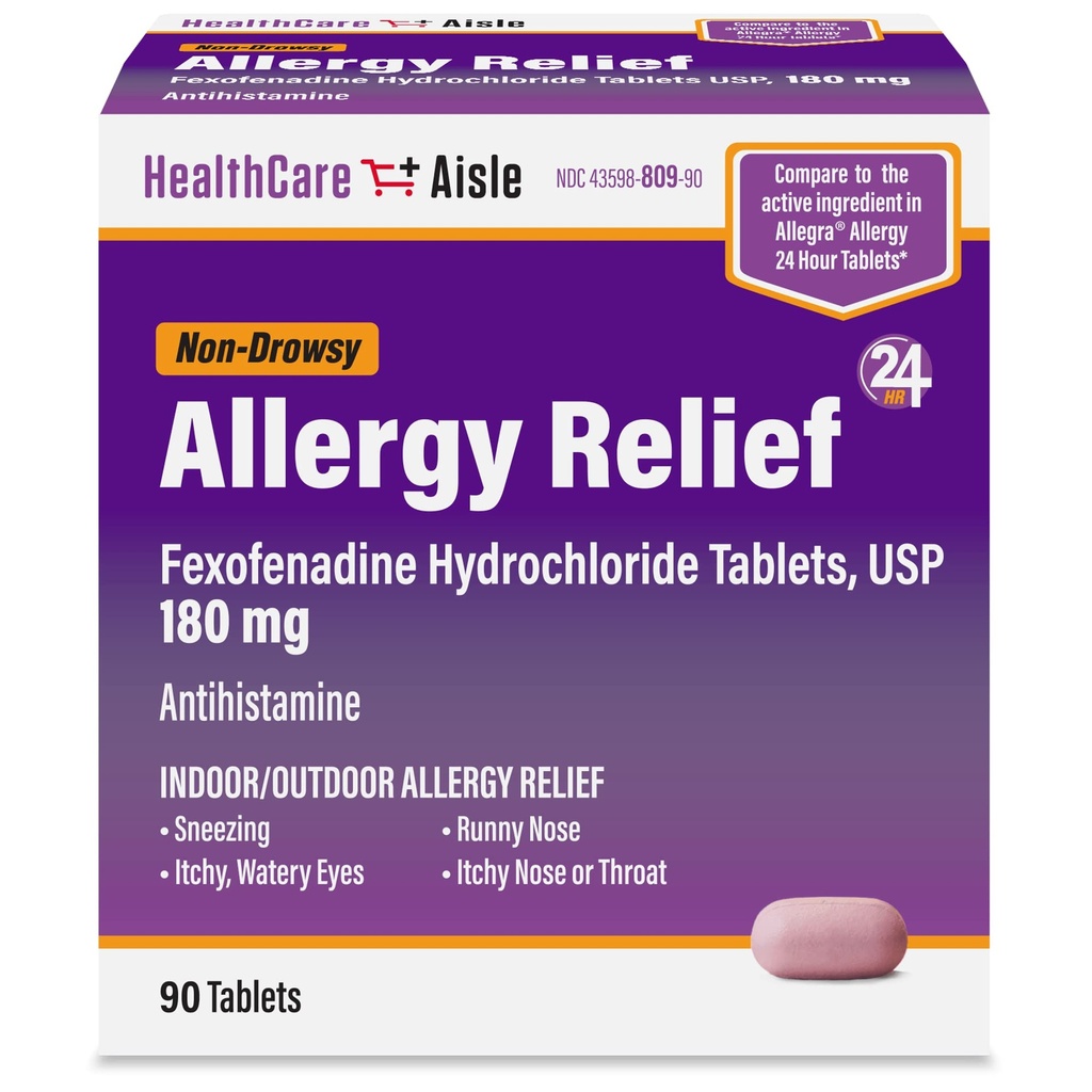 HealthCareAisle Allergy Relief - Fexofenadín Tablety hydrochloridu USP, 180 mg, 90 tabliet, alergia, non-Drowsy 24-hour Relief
