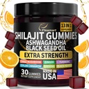 Shilajit Gummies, Shilajit Pure Himalayan Gummies with Ashwagandha, Black Seed Oil, Sugar Free Shilajit Gummies for Men & Women, 30 Gróf, Orange Flavor