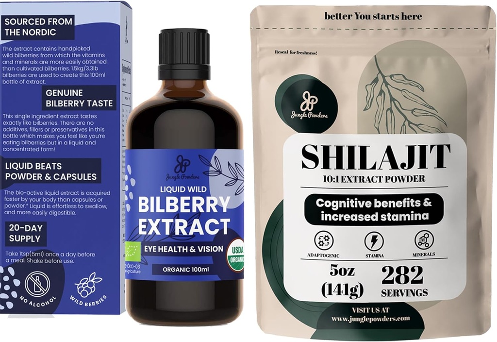 Džungľa Powders Organic Wild Čučoriedky extrakt pre oči čučoriedky doplnok pre oči, Shilajit prášok pre mužov 10:1 extrakt imunitnej podpory Energy Supplement
