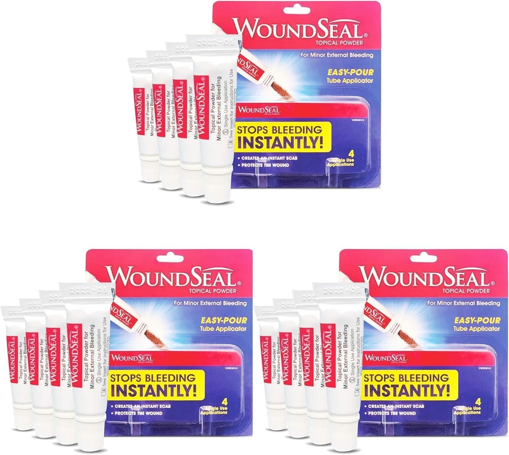 Púder na rany 4 Každý (pack of 3) - Starostlivosť o rany prvá pomoc pre rezy, škrabance a odreniny - zastaví krvácanie v sekundách bez stehov alebo obväzov - bezpečné a účinné pre ľudí všetkých vekových kategórií a domácich miláčikov