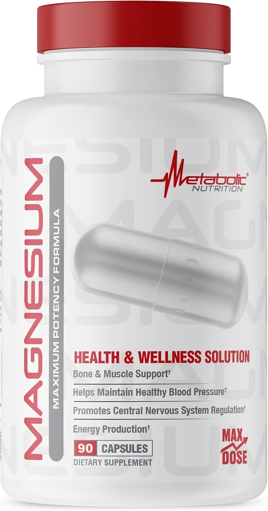 Metabolic Nutrition Magnesium, 650mg per Serving, Non-GMO, Vegan, Gluten Free, 90 Capsules