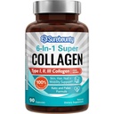 Multikolagénový komplex, typ I, II, III, 6-in-1 Super kolagén s vitamínom C, kyselinou hyalurónovou, biotínom, kurkumínom, čiernym korením, Ketom, 90 kapsúl