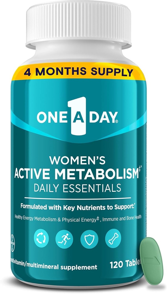 One A Day Women's Active Metabolism Daily Essential, Multivitamin for Women, Metabolism Support, Vitamins for Women with All 8 B-Vitamins, Vitamin D, Magnesium & More,120 Count
