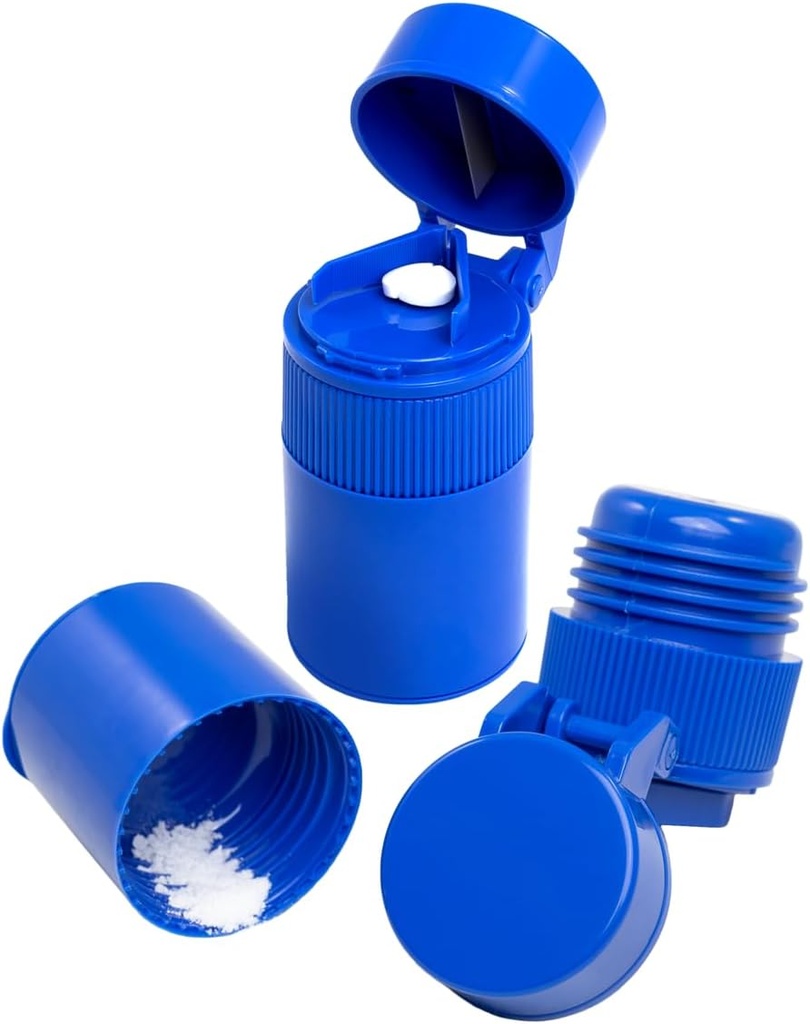 EZY DOSE 3 Compartment Pill Crusher, Cutter a Grinder, Denné použitie, Bezpečne Cut Pills, Vitamíny, Tablety, Presné a jednoduché rezanie, Nerezová oceľ Blade, Odnímateľný pohár nápojov, Blue, BPA zadarmo