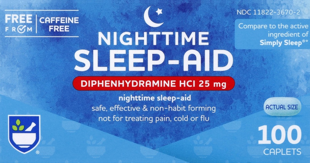 Rite Aid Nighttime Sleep Aid Difenhydramín HCI 25 mg, 100 Mini Caplets 
