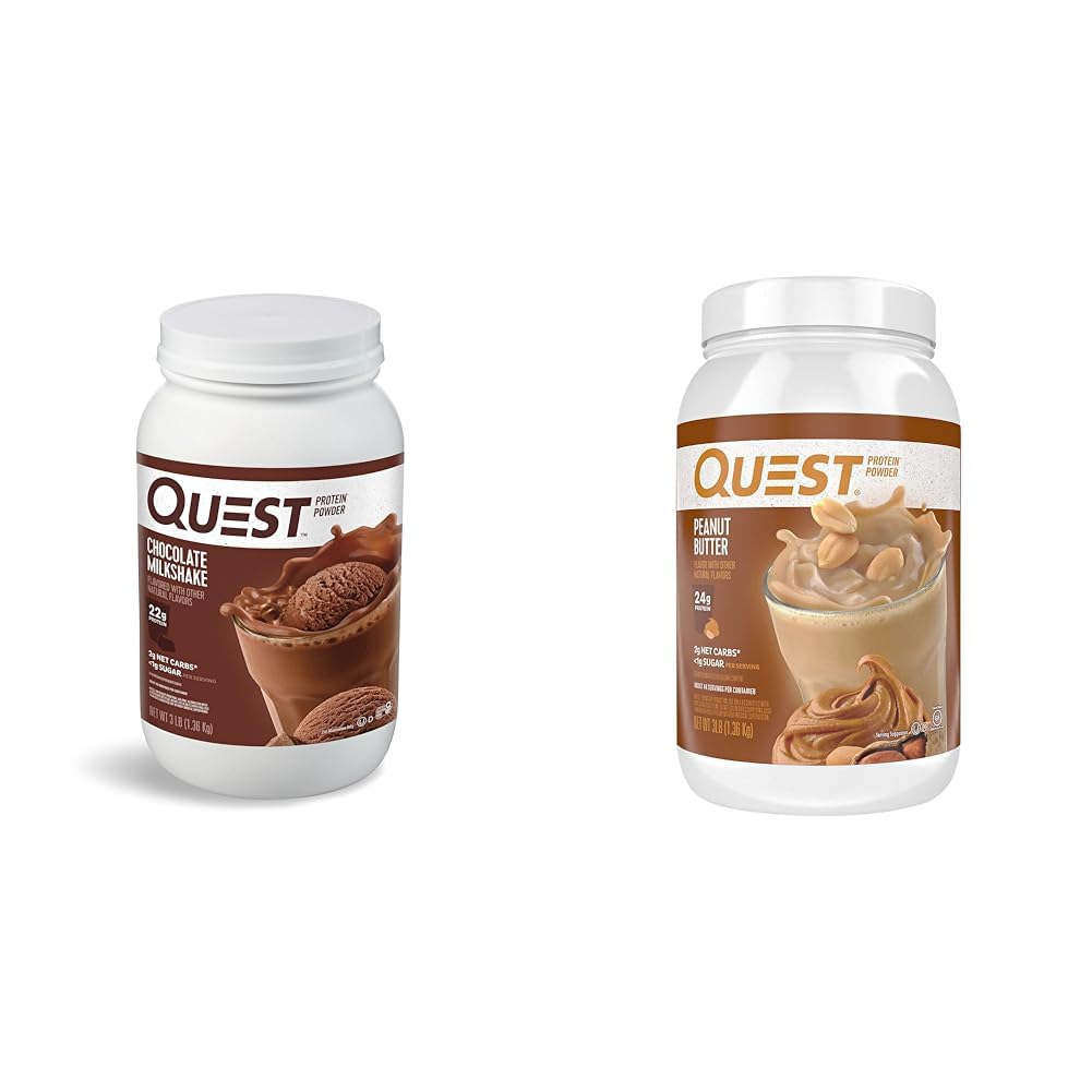 Quest Nutrition Chocolate Milkshake Protein Powder, 22g Protein, 1g Cukor, Low Carb, Gluten Free, 3 libra, 43 Servings & Arašidové maslo Protein Powder, 23g Protein, 1g Cukor, Low Carb, Gluten Free