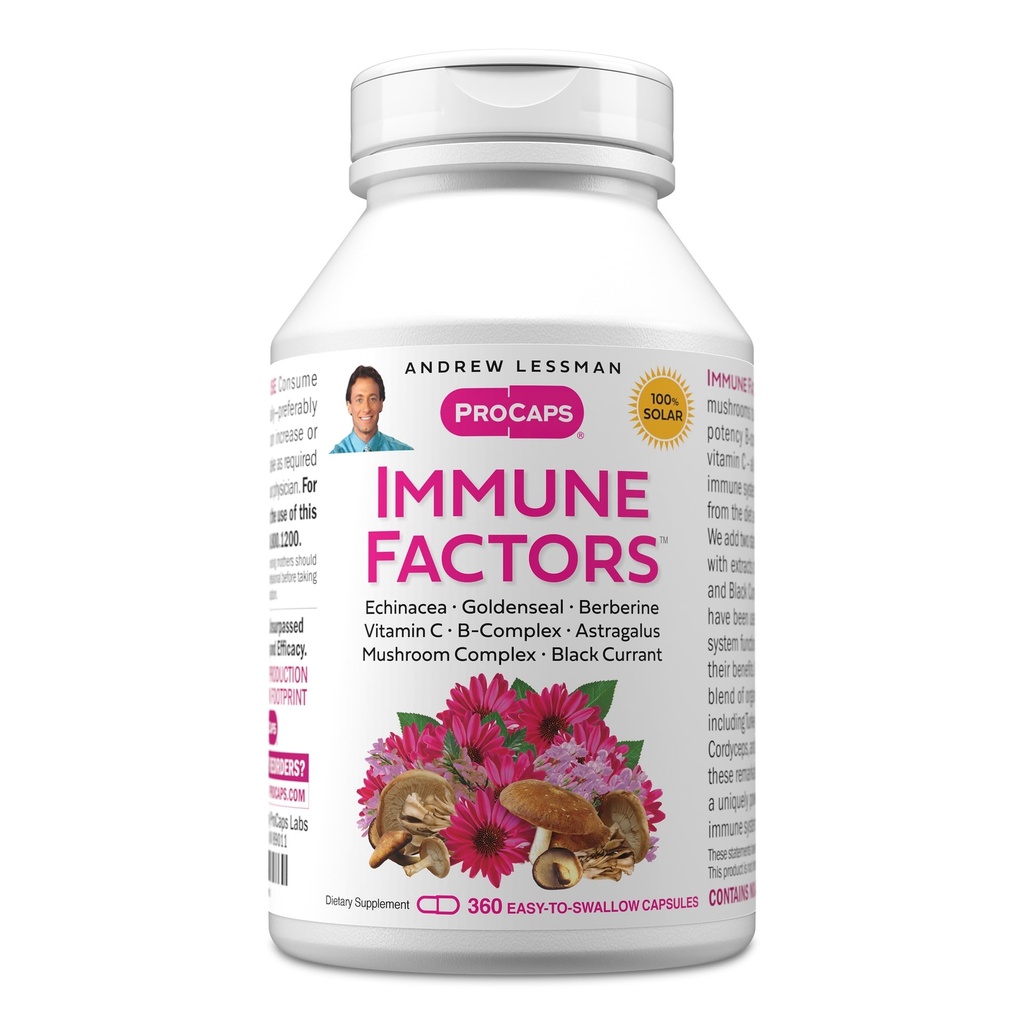 ANDREW LESSMAN Imunitné faktory 360 Kapsule - Echinacea, Goldenseal, Vitamín C, Astragalus, Berberine, Huba Blend, Čierny Currant. Podporuje a podporuje imunitný systém a prírodné obrany
