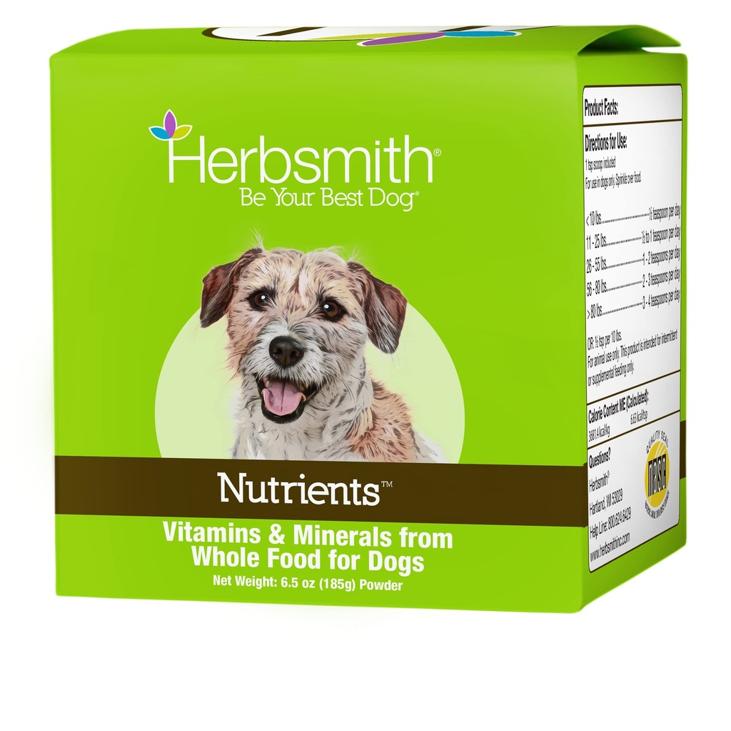 Herbsmith Výživné Superfood Pes Multivitamín s vitamínmi a minerálmi z celých potravín Boost Kibble alebo DIY Raw s antioxidantmi pre šteňa pre seniorov - 6.5 oz